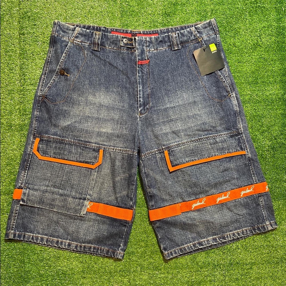 Vtg Marithe Francois Girbaud Taped Shuttle Denim Jean Shorts Spellout Size 40